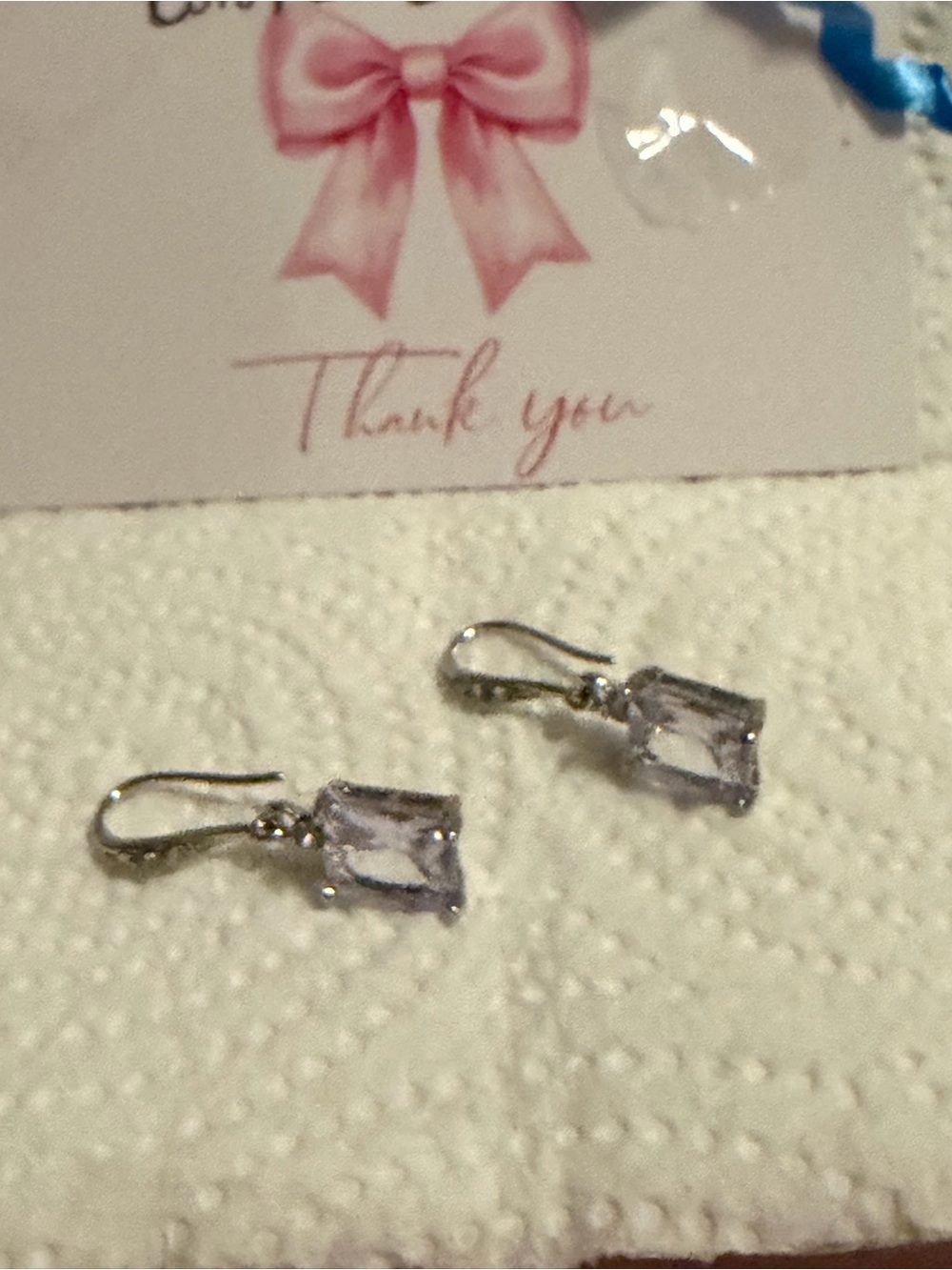 NWT Private Label Silver .925 Drop Earrings Crystal Clear pale pink Stones NEW